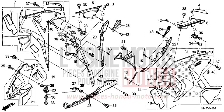 MITTLERER WINDLAUF von CBR1000RR „Fireblade“ VIBRANT ORANGE (YR250X) von 2015